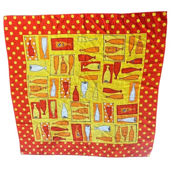 Adrianna Papell- Vtg Silky Vibrant Square Scarf- Orange Red Dots Wine 34x34" - Picture 2 of 5